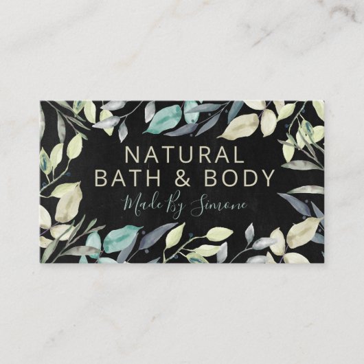 Greenery Black Chalkboard Handmade Bath Body Spa Visitekaartje (Voorkant)