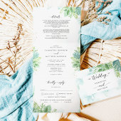 Greenery, Blauwe Groene Waterverf met RSVP Wedding Drieluik Uitnodiging
