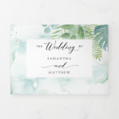 Greenery, Blauwe Groene Waterverf met RSVP Wedding Drieluik Uitnodiging (Cover)