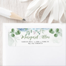 Greenery Blue hydrangea Baby shower Adres Etiket