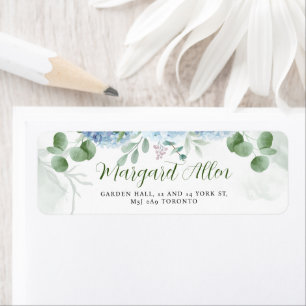 Greenery Blue hydrangea Baby shower Adres Etiket
