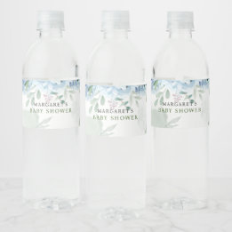 Greenery Blue hydrangea Baby shower Waterfles Etiket