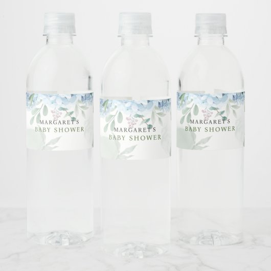 Greenery Blue hydrangea Baby shower Waterfles Etiket (Flessen)