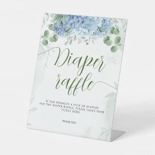 Greenery Blue hydrangea Diaper Baby shower Raffle Reclamebord Met Voetstuk