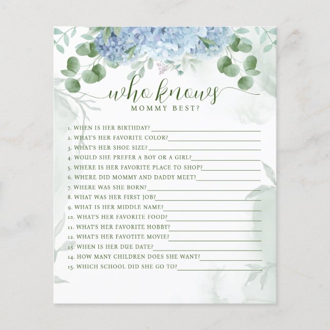 Greenery Blue hydrangea die mama Baby kent (Voorkant)