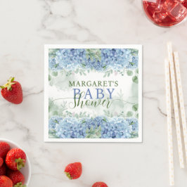 Greenery Blue hydrangea is een Baby shower Servet