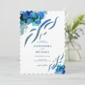 Greenery Blue Iris Flowers Botanical Wedding Kaart (Staand voorkant)