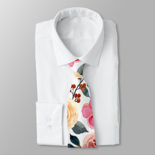 Greenery Blush Peach  Floral Pattern Stropdas (Gebonden)