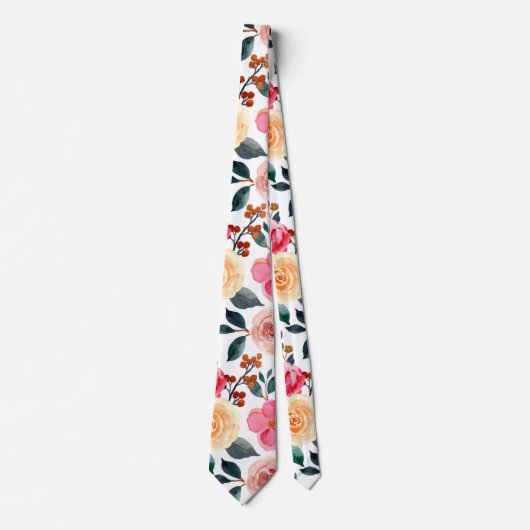 Greenery Blush Peach  Floral Pattern Stropdas (Voorkant)