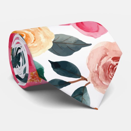 Greenery Blush Peach  Floral Pattern Stropdas (Opgerold)