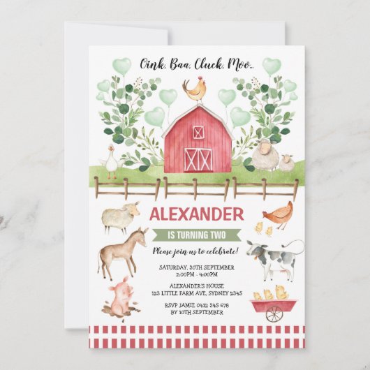 Greenery Boerderij Barnyard Animals Birthday Bash Kaart (Voorkant)