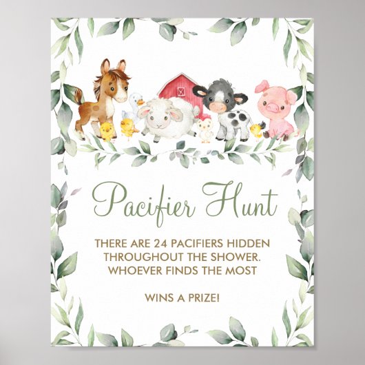 Greenery Boerderij Barnyard Animals Pacifier Hunt  Poster (Voorkant)