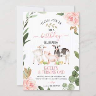 Greenery Boerderij Birthday Invitation with Flower Kaart