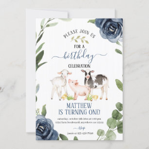 Greenery Boerderij Birthday Invitation with Flower Kaart