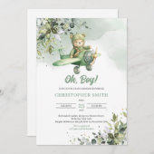 Greenery boho genderneutrale teddybeer vliegenier kaart (Voorkant / Achterkant)