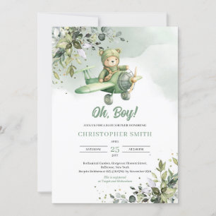 Greenery boho genderneutrale teddybeer vliegenier kaart