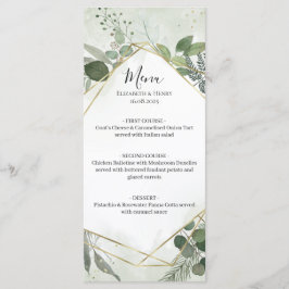 Greenery boho gold geometric watercolour wedding menu