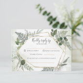 Greenery boho gold geometric watercolour wedding RSVP kaartje (Staand voorkant)