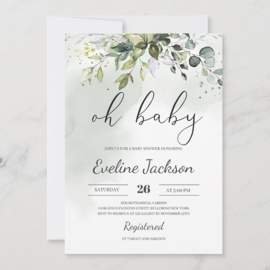 Greenery Boho Oh Baby shower Invitation Eucalyptus Kaart (Voorkant)
