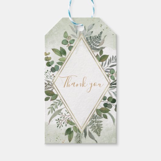 Greenery boho sage geometric wedding thank you cadeaulabel (Voorkant)