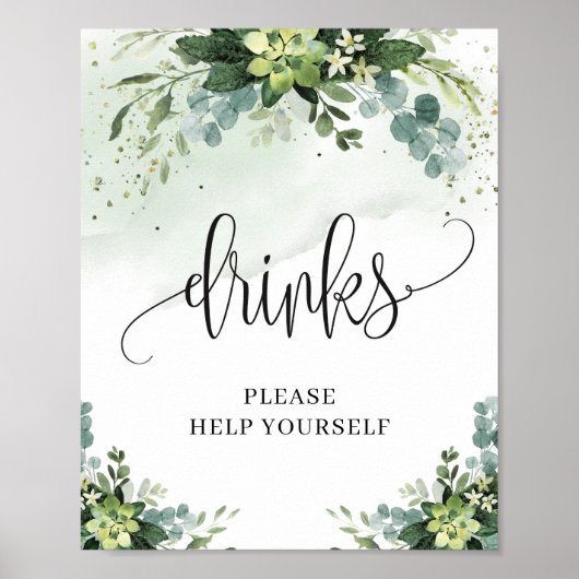 Greenery boho succulent floral foliage drink sign poster (Voorkant)