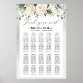 Greenery boho white roses bruiloft sediagram poster (Voorkant)