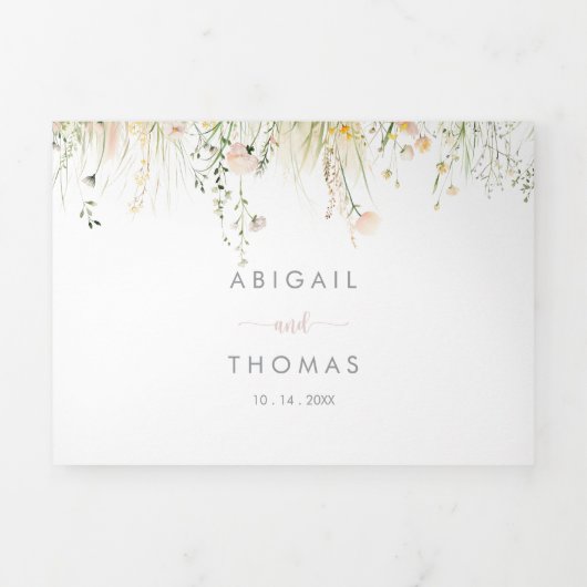 Greenery Boho Wildflower De bruiloft van Drieluik Uitnodiging (Cover)