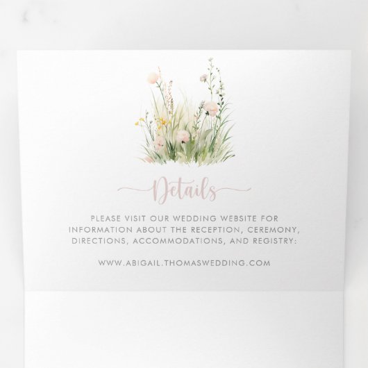 Greenery Boho Wildflower De bruiloft van Drieluik Uitnodiging (Binnenzijde eerst)