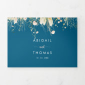 Greenery Boho Wildflower Marine Blauw De bruiloft Drieluik Uitnodiging (Cover)