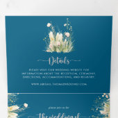 Greenery Boho Wildflower Marine Blauw De bruiloft Drieluik Uitnodiging (Binnenzijde eerst)