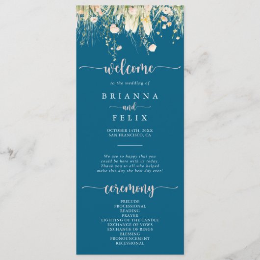 Greenery Boho Wildflower Navy huwelijksprogramma Programma (Voorkant)