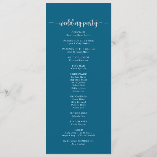 Greenery Boho Wildflower Navy huwelijksprogramma Programma (Achterkant)