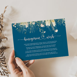 Greenery Boho Wildflower Navy huwelijksreis wens Informatiekaartje
