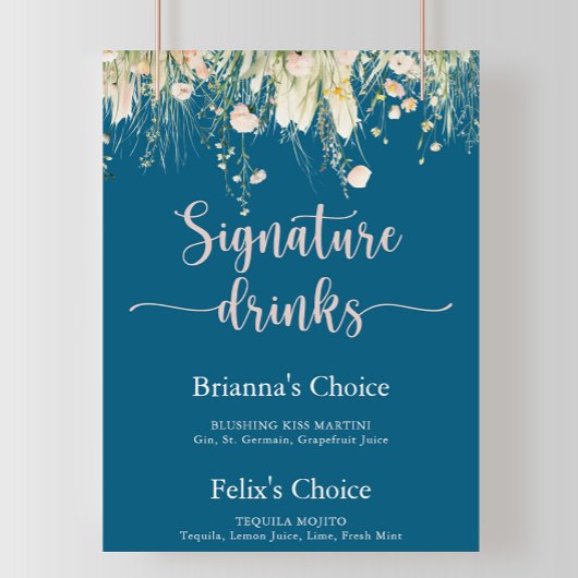 Greenery Boho Wildflower Navy Signature Drinken Poster