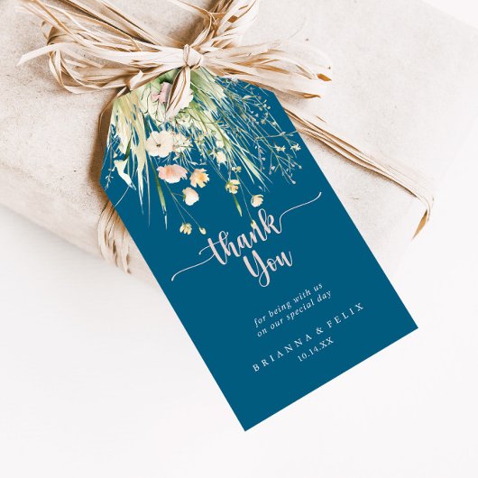 Greenery Boho Wildflower Navy Wedding Bedankt Cadeaulabel