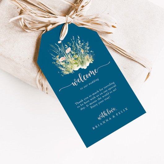 Greenery Boho Wildflower Navy Wedding Welkom Cadeaulabel