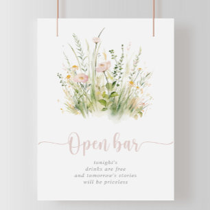 Greenery Boho Wildflower Wedding Open Bar Sign Poster