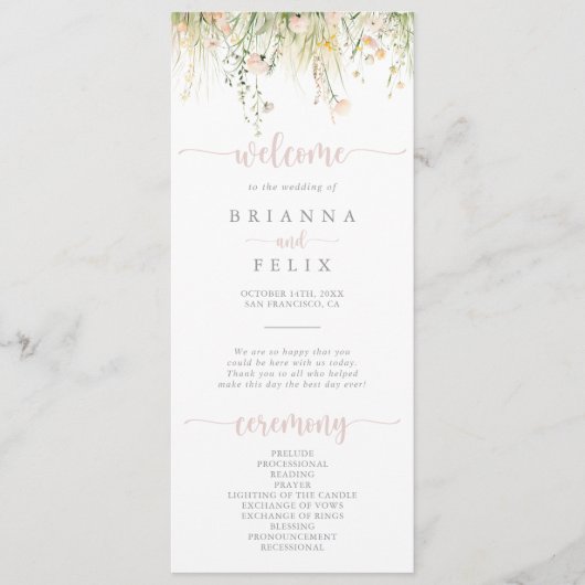 Greenery Boho Wildflower Wedding Program Programma (Voorkant)