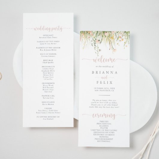 Greenery Boho Wildflower Wedding Program Programma