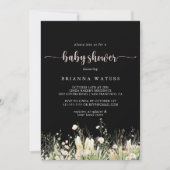 Greenery Boho Wildflower Zwart Baby shower Kaart (Voorkant)