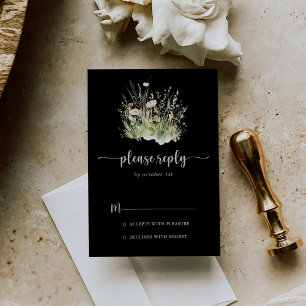 Greenery Boho Wildflower Zwart RSVP Kaartje