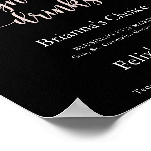 Greenery Boho Wildflower Zwarte Handtekening Drink Poster (Hoek)