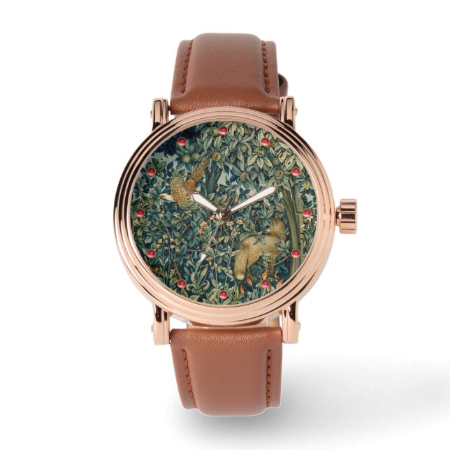 GREENERY, BOSBOUWDIEREN, fazant, vossen, groene bl Horloge (Voorkant)