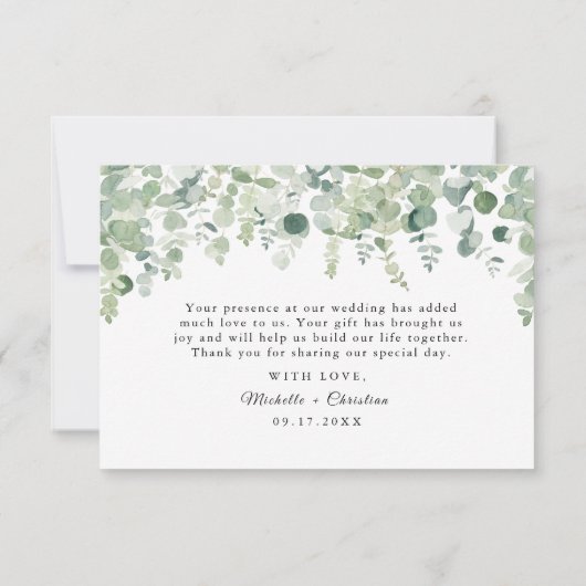 Greenery Botanic Eucaliptus Weddenschap Hartelijk Bedankkaart (Achterkant)