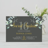 Greenery Botanic Script Sweet 16 Folie Invitation Uitnodiging (Staand Voorkant)