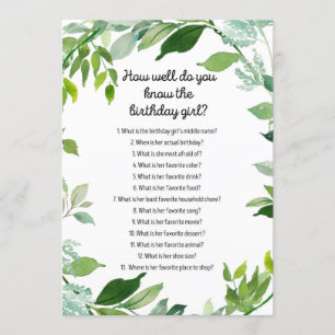Greenery Botanical Birthday Girl Game 5x7-inch for Kaart