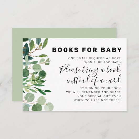 Greenery Botanical Book Aanvraag voor Baby shower Informatiekaartje (Voorkant / Achterkant)