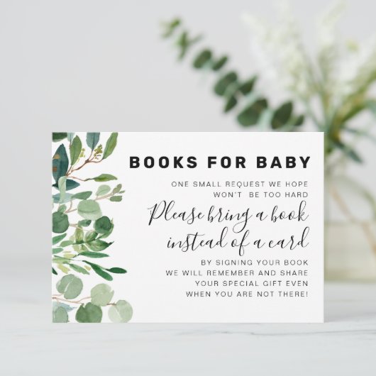 Greenery Botanical Book Aanvraag voor Baby shower Informatiekaartje (Staand voorkant)