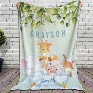 Greenery Botanical Cute Baby Animals in een buisje Sherpa Deken