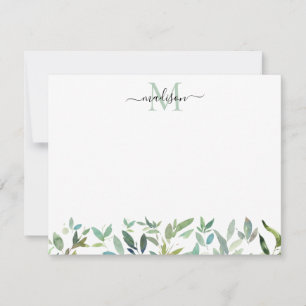 Greenery Botanical Eucalyptus Foliage Monogram Notitiekaartje